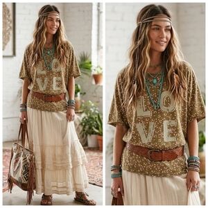 Easel Olive Love Graphic Short Sleeve Tee